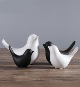 2 Pcs of Set Ceramic Black and White Bird Statues